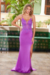 Nox Anabel H1672 Stretch Satin Glitter Plunged V-Neck Dress
