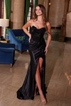 Nox Anabel C1630 Stretch Satin Glitter Strapless Prom Dress