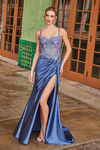 Nox Anabel G1660 Stretch Satin Sheer Boned Floral Prom Dress