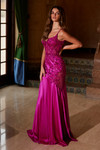 Nox Anabel E1532 Stretch Satin Sequin Boned Waist Prom Dress