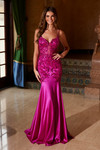 Nox Anabel E1532 Stretch Satin Sequin Boned Waist Prom Dress
