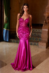 Nox Anabel E1532 Stretch Satin Sequin Boned Waist Prom Dress