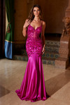 Nox Anabel E1532 Stretch Satin Sequin Boned Waist Prom Dress