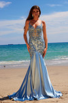 Nox Anabel E1532 Stretch Satin Sequin Boned Waist Prom Dress