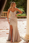 Nox Anabel C1625 Satin Sequin Glitter Sleeveless Prom Dress