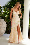 Nox Anabel T1510 Floral Sequin Embroidered V-Neck Prom Dress