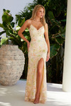 Nox Anabel T1510 Floral Sequin Embroidered V-Neck Prom Dress