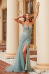 Nox Anabel R1717 Tulle Sequin Embellished Deep V-neck Dress