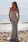 Nox Anabel R1715 Beaded Embellished V-Neck Fitted Dress