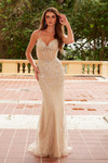 Nox Anabel A1586 Beaded Tulle Sheer Boned Waistline Dress