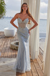 Nox Anabel A1586 Beaded Tulle Sheer Boned Waistline Dress