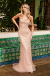 Nox Anabel C1607 Sequin Tulle Beaded Spaghetti Straps Dress