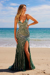 Nox Anabel E1530 Beaded Sequin V-neck Sleeveless Prom Gown