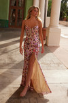 Nox Anabel T1511 Floral Sequin Tulle Plunged Neckline Dress