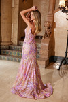 Nox Anabel Q1540 Floral Sequin Tulle V-Neck Sleeveless Dress