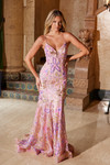 Nox Anabel Q1540 Floral Sequin Tulle V-Neck Sleeveless Dress