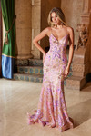Nox Anabel Q1540 Floral Sequin Tulle V-Neck Sleeveless Dress