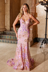 Nox Anabel Q1540 Floral Sequin Tulle V-Neck Sleeveless Dress