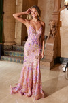 Nox Anabel Q1540 Floral Sequin Tulle V-Neck Sleeveless Dress