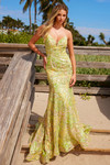 Nox Anabel Q1540 Floral Sequin Tulle V-Neck Sleeveless Dress