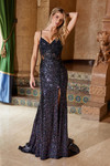 Nox Anabel G1655 Sequin Sheer Boned Plunging V-neck Dress