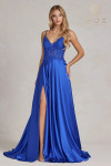 Nox Anabel K1121 Satin Beaded Embroidered V-neck Prom Gown Nox Anabel K1121 Satin Beaded Embroidered V-neck Prom Gown