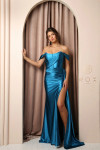 Nox Anabel E1043 Satin Off Shoulder Straps Sleeves Dress