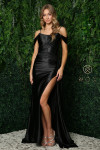 Nox Anabel E1043 Satin Off Shoulder Straps Sleeves Dress