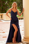 Nox Anabel F1573 Stretch Satin Sequin Applique Draped Dress