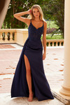 Nox Anabel F1573 Stretch Satin Sequin Applique Draped Dress