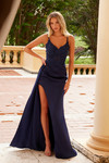 Nox Anabel F1573 Stretch Satin Sequin Applique Draped Dress