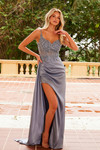 Nox Anabel F1573 Stretch Satin Sequin Applique Draped Dress