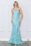 Nox Anabel R1308 Sequin Floral Print One Shoulder Prom Gown