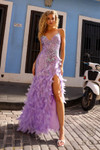 Nox Anabel C1413 Feather Sequin V-neck Sleeveless Prom Gown