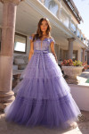 Nox Anabel E1293 Ruffled Tulle Layered Off Shoulder Dress