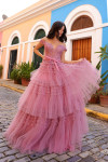Nox Anabel E1293 Ruffled Tulle Layered Off Shoulder Dress