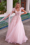 Nox Anabel H1680 Tulle Sheer Draped Tie-up Straps Prom Dress