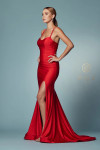 Nox Anabel T481 Satin Scoop Neck Spaghetti Straps Prom Gown