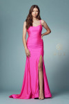 Nox Anabel T481 Satin Scoop Neck Spaghetti Straps Prom Gown