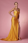 Nox Anabel T481 Satin Scoop Neck Spaghetti Straps Prom Gown