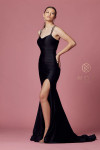 Nox Anabel T481 Satin Scoop Neck Spaghetti Straps Prom Gown