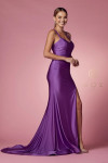Nox Anabel T481 Satin Scoop Neck Spaghetti Straps Prom Gown