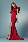 Nox Anabel E467 One Shoulder Ruffle Overlay Fitted Gown