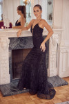 Nox Anabel R282-1 Glitter V-neck Sleeveless Trumpet Dress