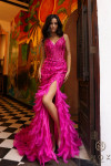 Nox Anabel C1422 Feathers V-neckline Sleeveless Prom Gown