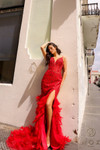 Nox Anabel C1422 Feathers V-neckline Sleeveless Prom Gown