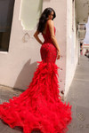Nox Anabel C1422 Feathers V-neckline Sleeveless Prom Gown