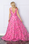Nox Anabel E1445 Floral Print Ruffled Deep V-Neck Prom Dress