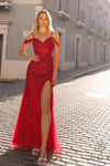 Nox Anabel F1469 Sequin Sheer Boned Waist Off-Shoulder Gown