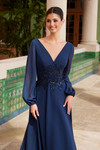 Nox Anabel ME128 Flowing Chiffon V-neck Long Sleeve Dress
